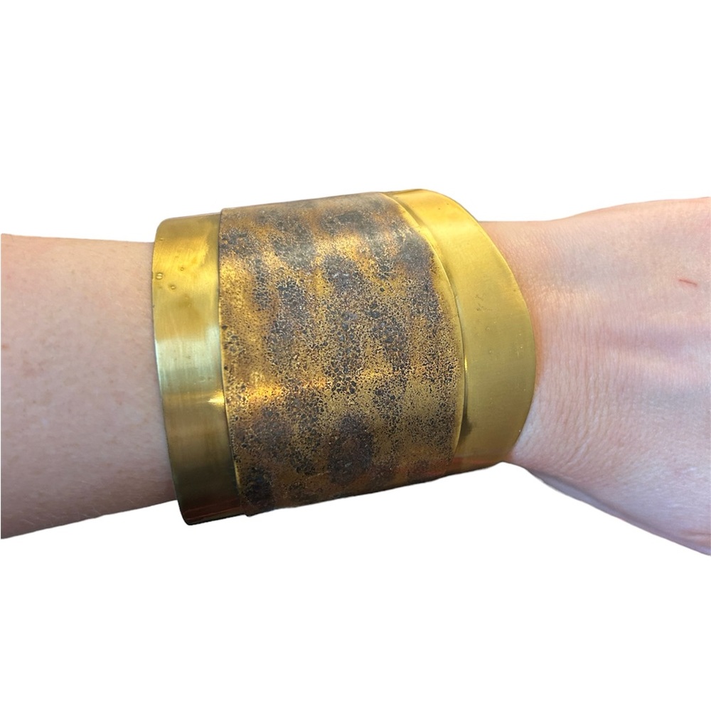 Anthropologie 80s Inspired Chunky Gold Toned Cuff with Animal Print NWT
